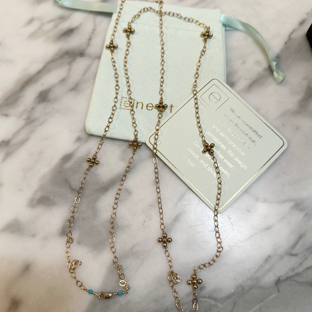 enewton 41” Gold long necklace with gold bead crosses